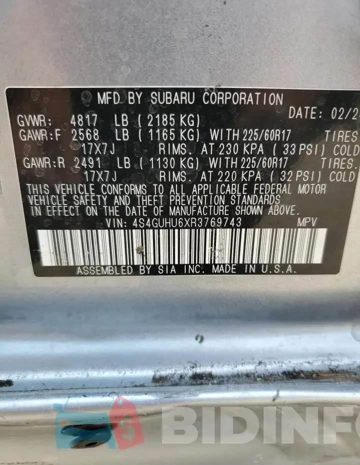4S4GUHU6XR3769743 Photo# 13