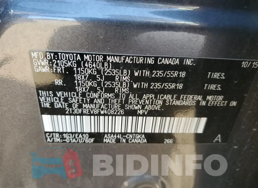 2T3DFREV8FW408226 Photo# 12