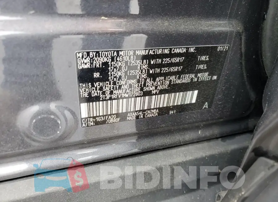 2T3P1RFV1MW172803 Photo# 13