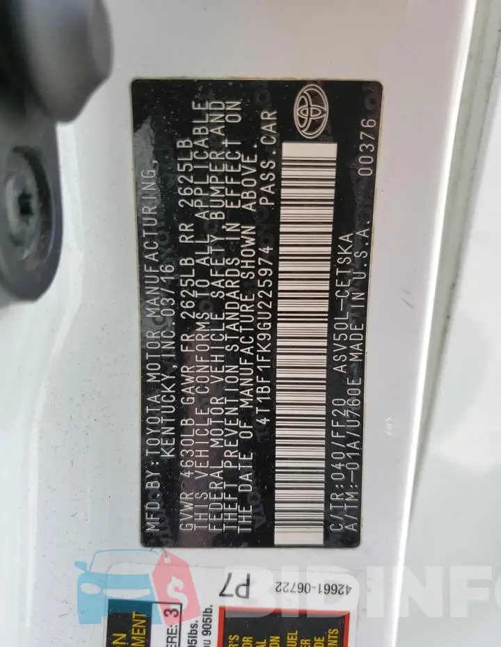 4T1BF1FK9GU225974 Photo# 12