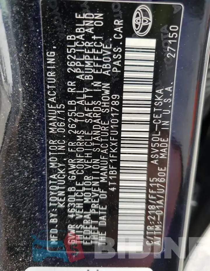 4T1BF1FKXFU101789 Photo# 12