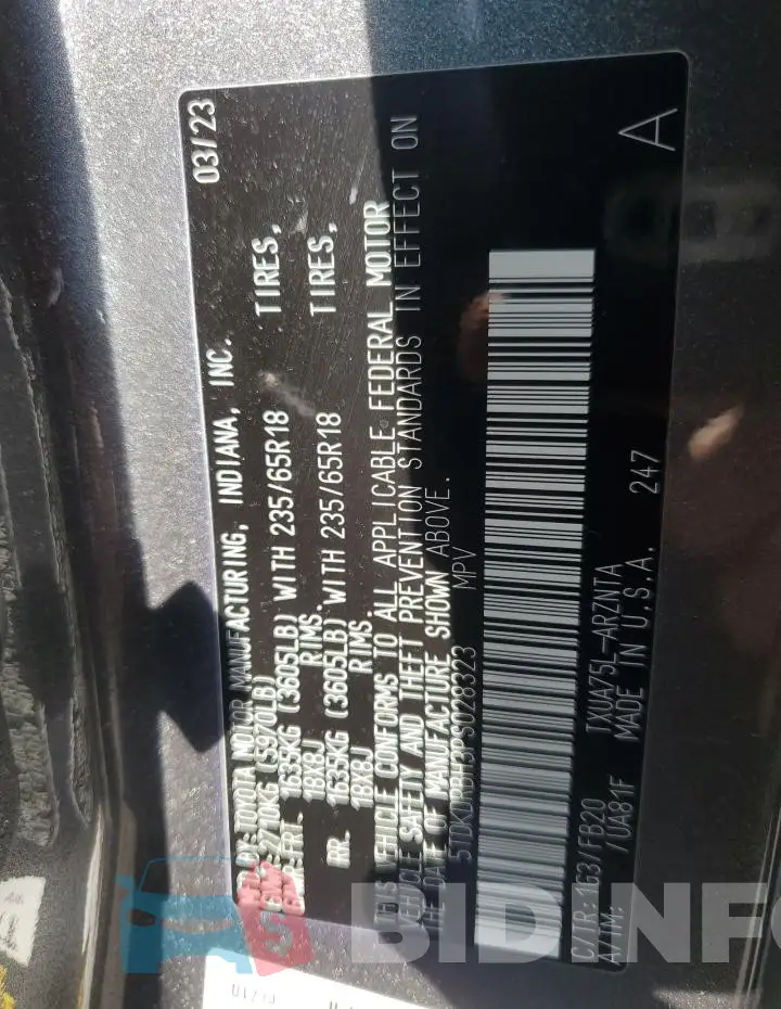 5TDKDRBH3PS028323 Photo# 12
