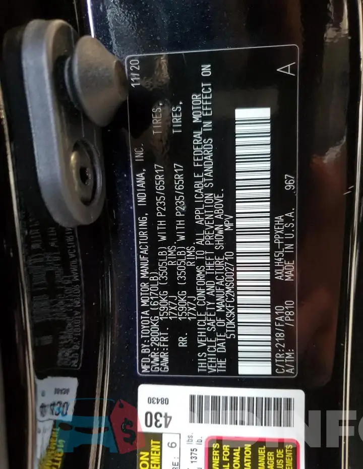 5TDKSKFC2MS002710 Photo# 13