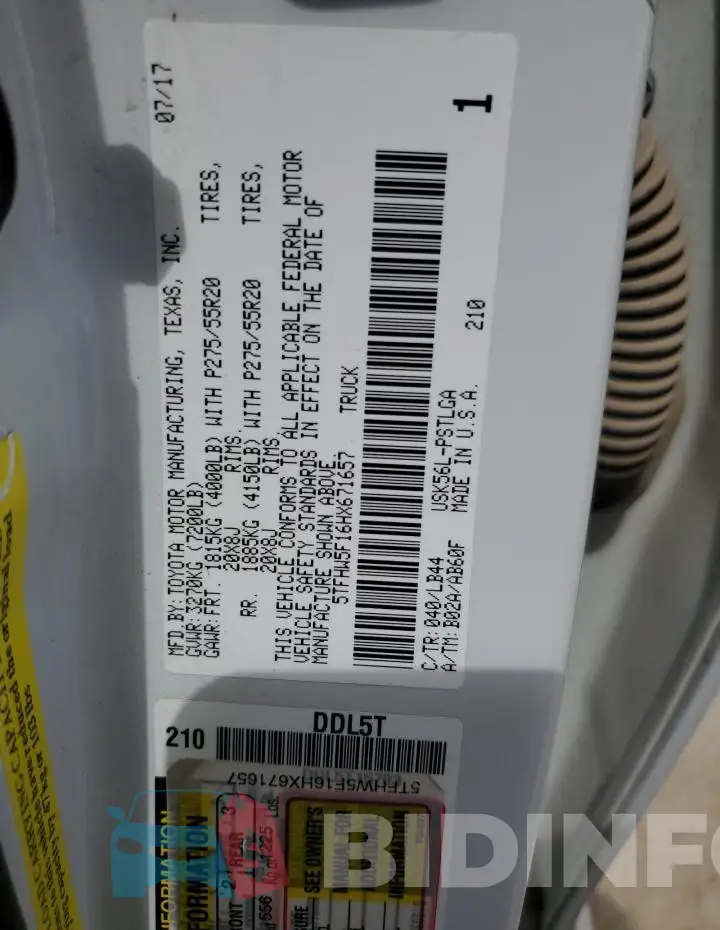 5TFHW5F16HX671657 Photo# 12