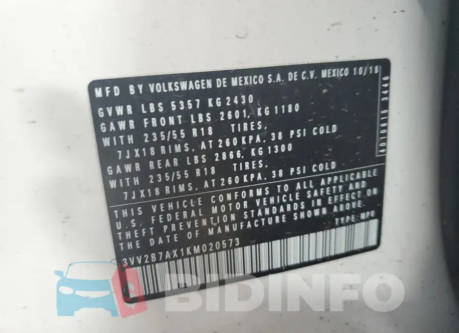3VV2B7AX1KM020573 Photo# 12