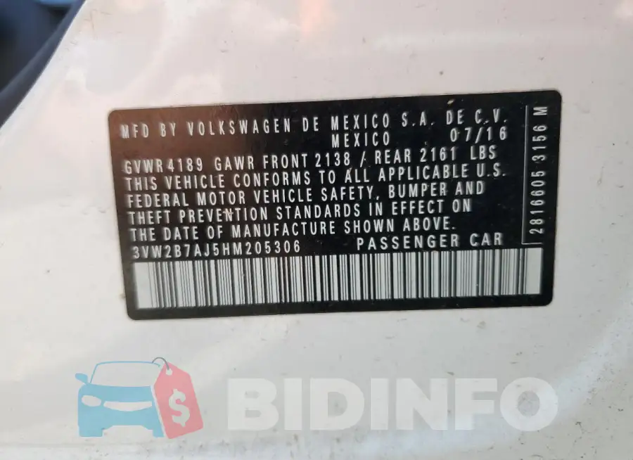 3VW2B7AJ5HM205306 Photo# 12