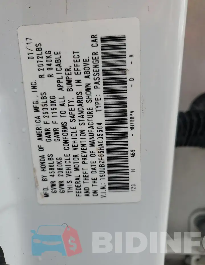 19UUB2F55HA005504 Photo# 12