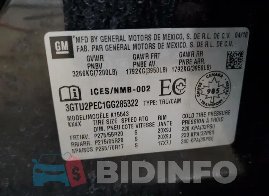 3GTU2PEC1GG285322 Photo# 12
