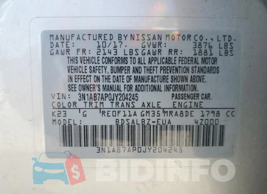 3N1AB7AP0JY204245 Photo# 12