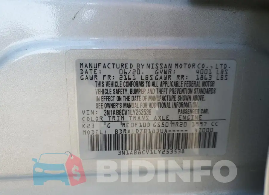 3N1AB8CV1LY253538 Photo# 13