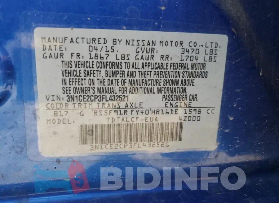 3N1CE2CP3FL432521 Photo# 12