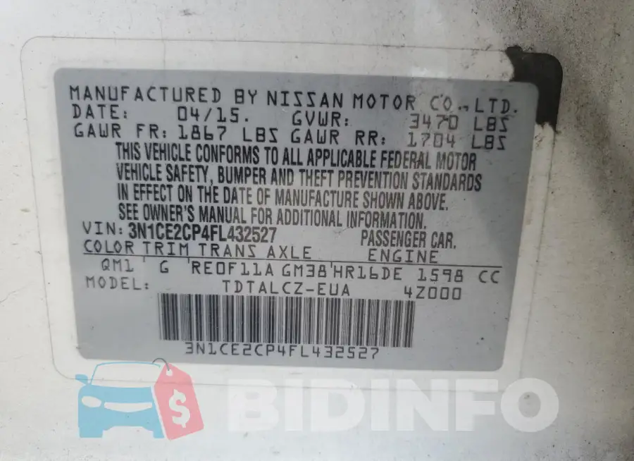 3N1CE2CP4FL432527 Photo# 12