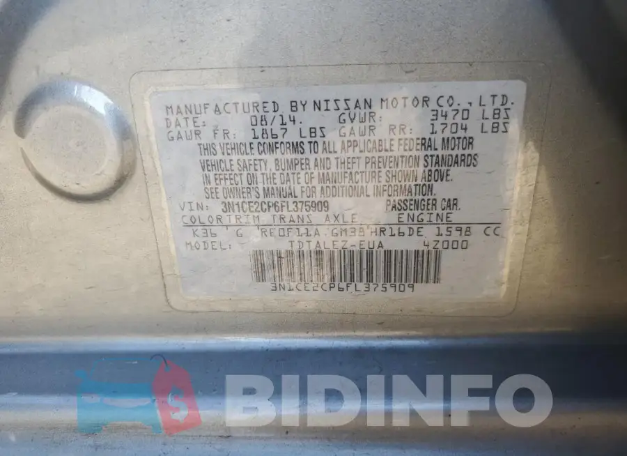 3N1CE2CP6FL375909 Photo# 12