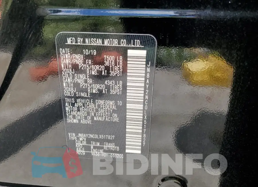 JN8AY2NC0LX517827 Photo# 14