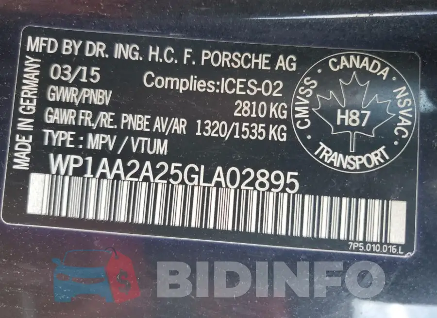 WP1AA2A25GLA02895 Photo# 13