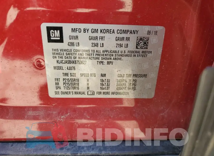 KL4CJASB4KB753627 Photo# 12