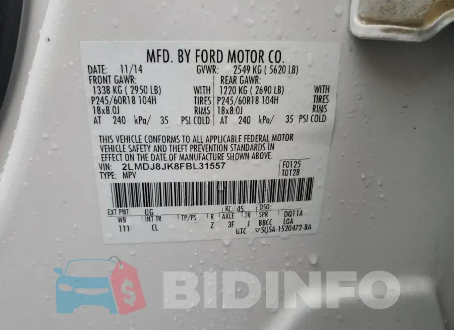 2LMDJ8JK8FBL31557 Photo# 14