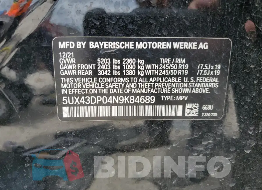 5UX43DP04N9K84689 Photo# 13