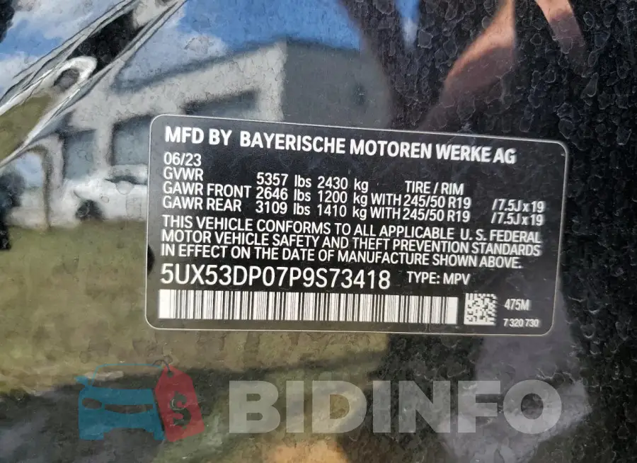 5UX53DP07P9S73418 Photo# 13