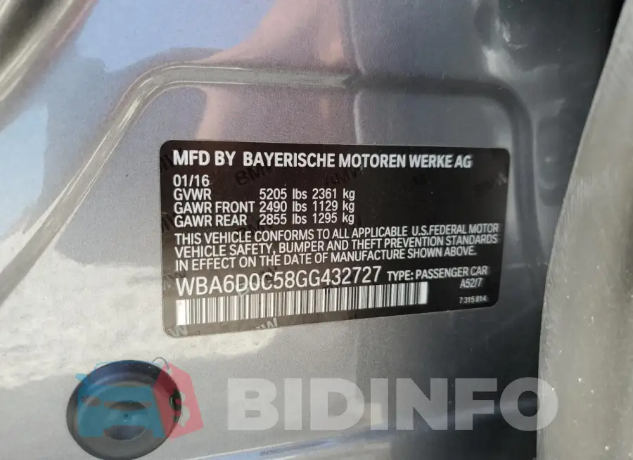 WBA6D0C58GG432727 Photo# 13