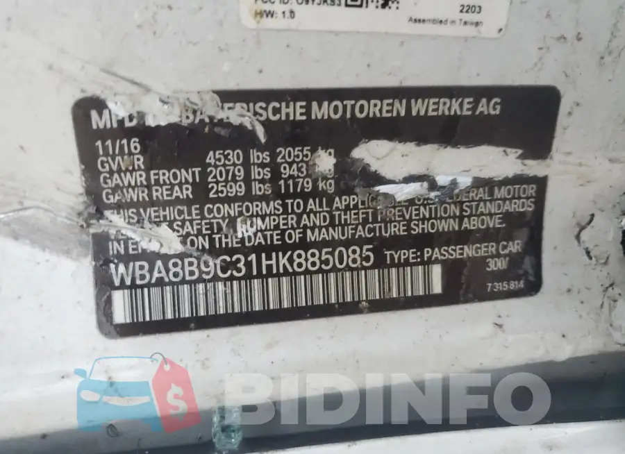 WBA8B9C31HK885085 Photo# 12
