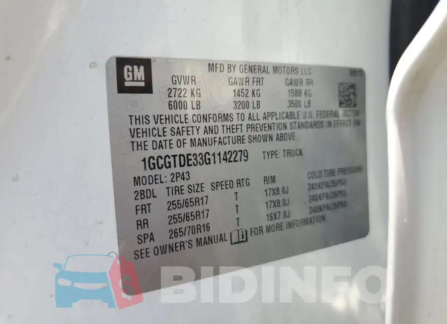 1GCGTDE33G1142279 Photo# 12