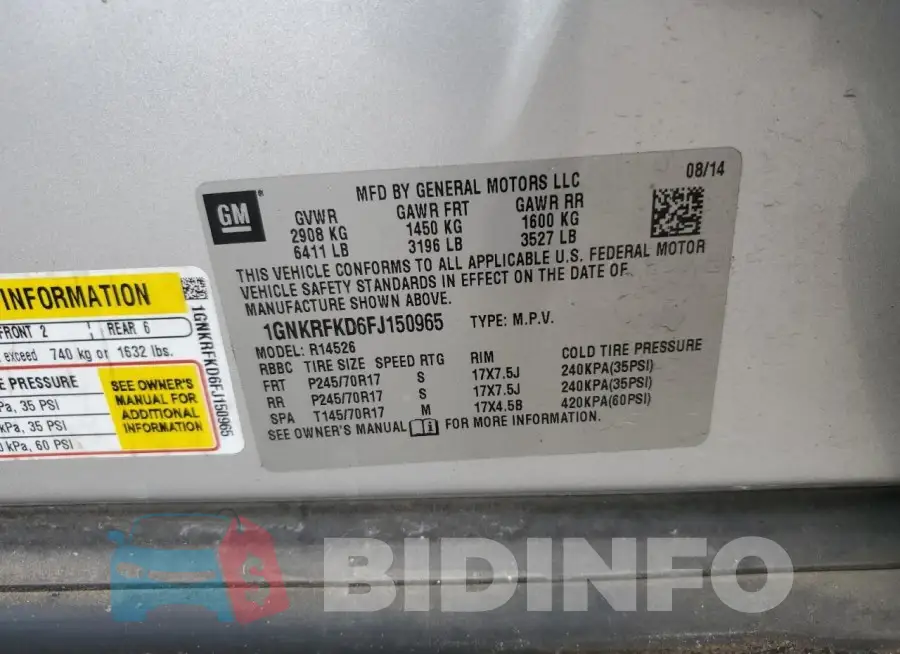 1GNKRFKD6FJ150965 Photo# 13