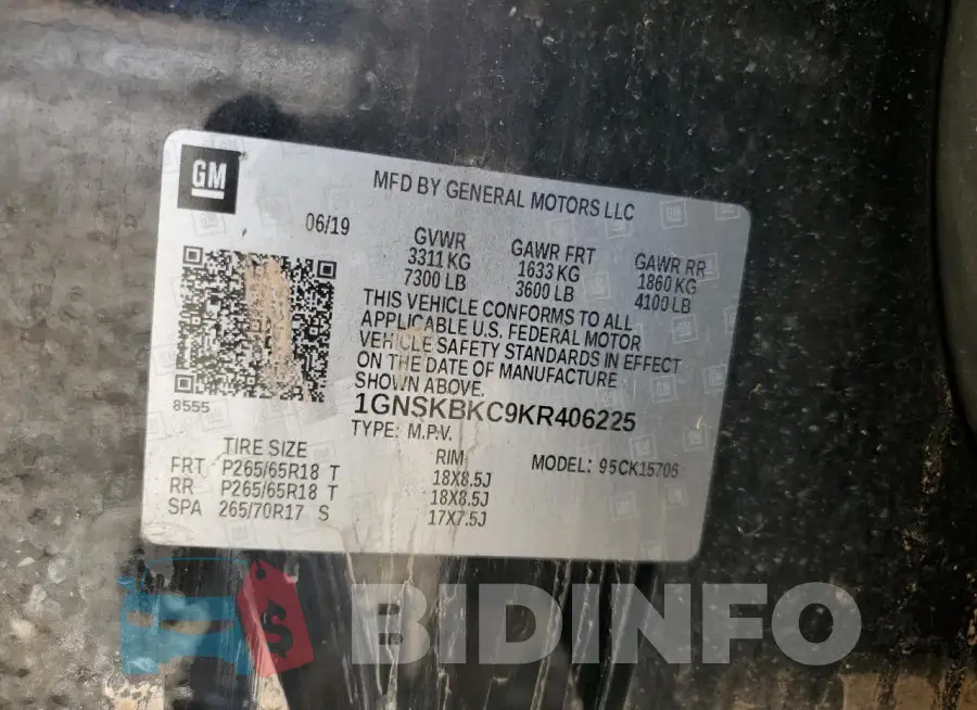 1GNSKBKC9KR406225 Photo# 13