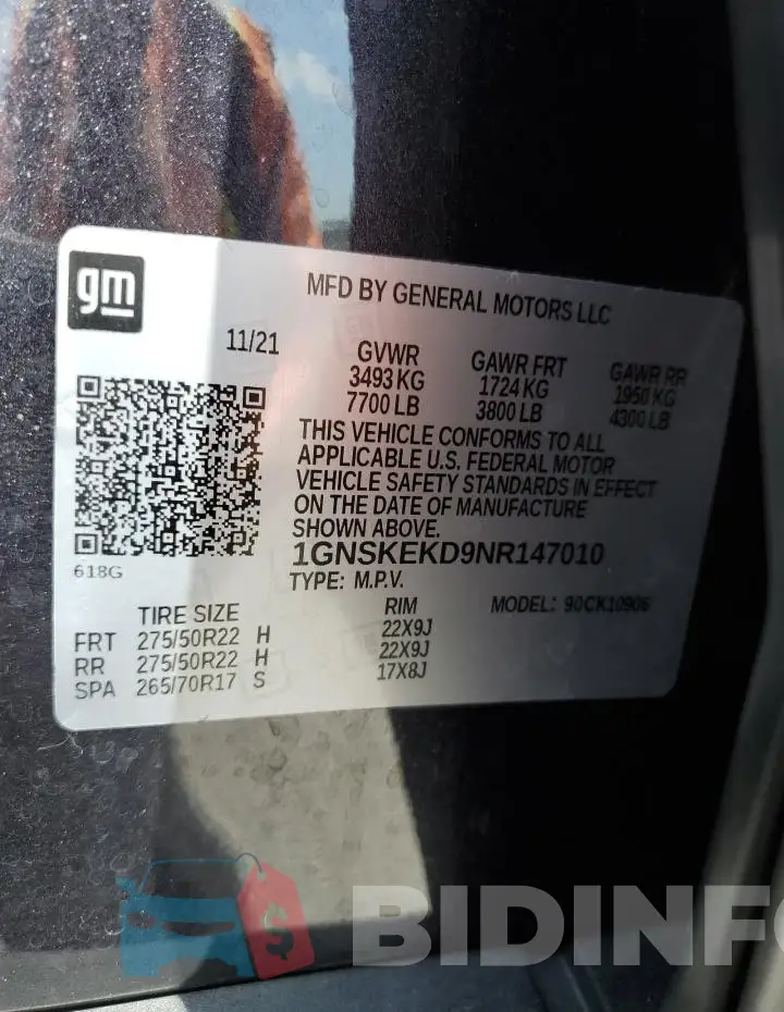 1GNSKEKD9NR147010 Photo# 13