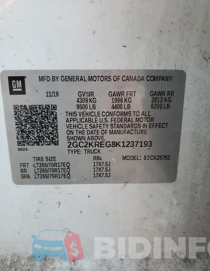 2GC2KREG8K1237193 Photo# 12