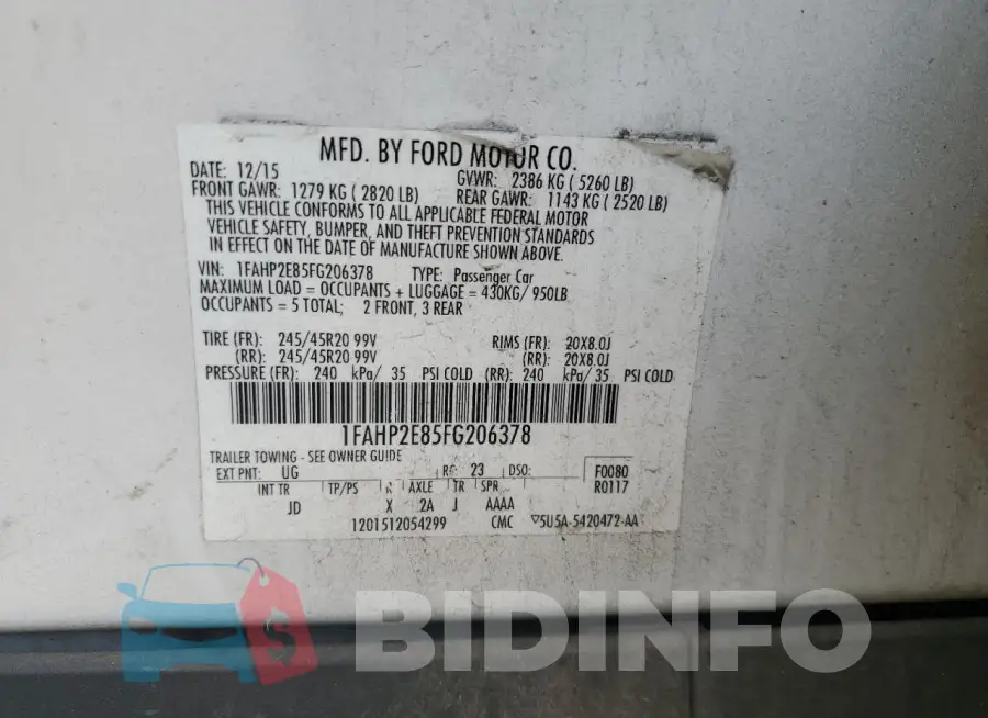 1FAHP2E85FG206378 Photo# 13