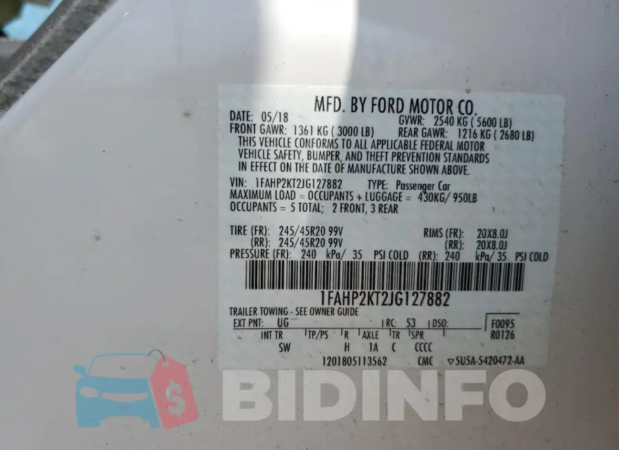 1FAHP2KT2JG127882 Photo# 12