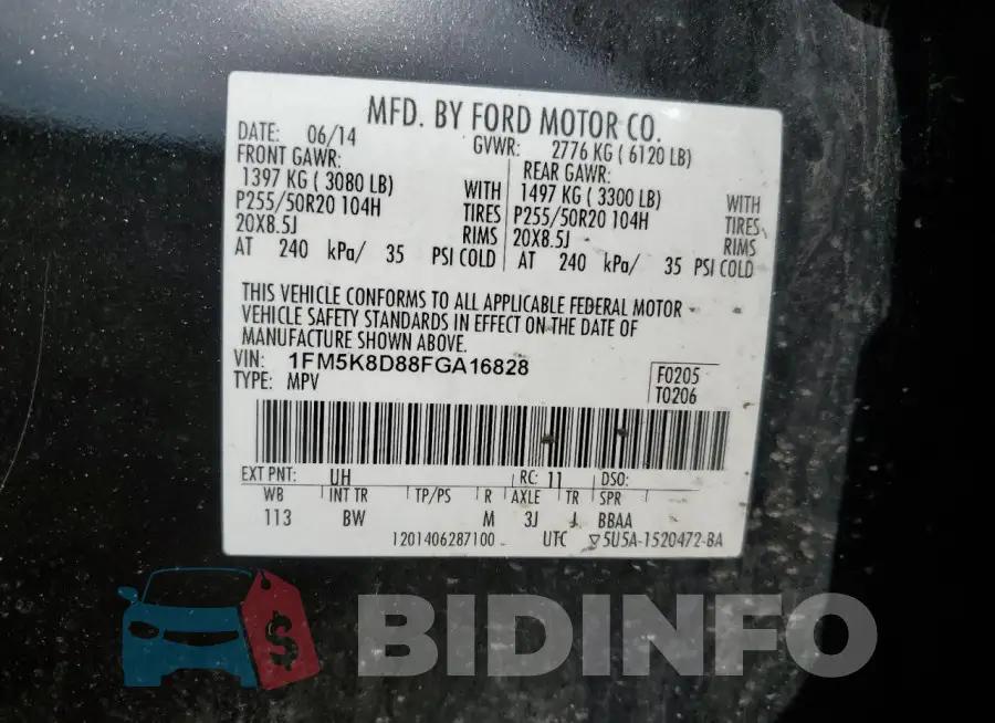 1FM5K8D88FGA16828 Photo# 13