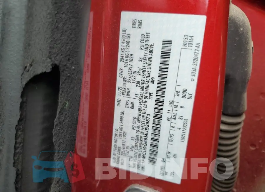 1FMCU9G68MUB29873 Photo# 14