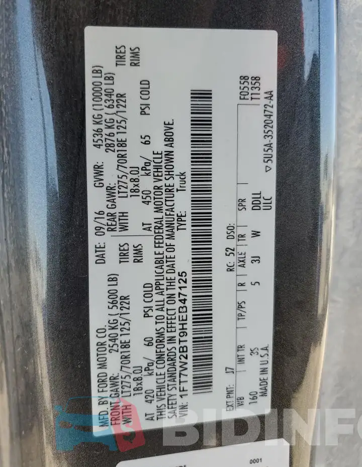 1FT7W2BT9HEB47125 Photo# 12