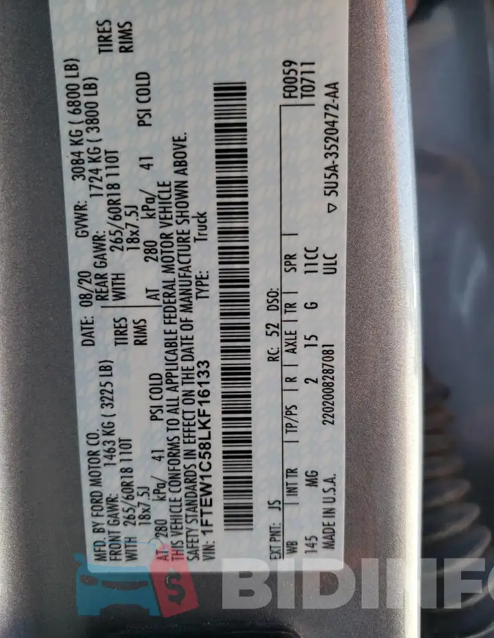 1FTEW1C58LKF16133 Photo# 12