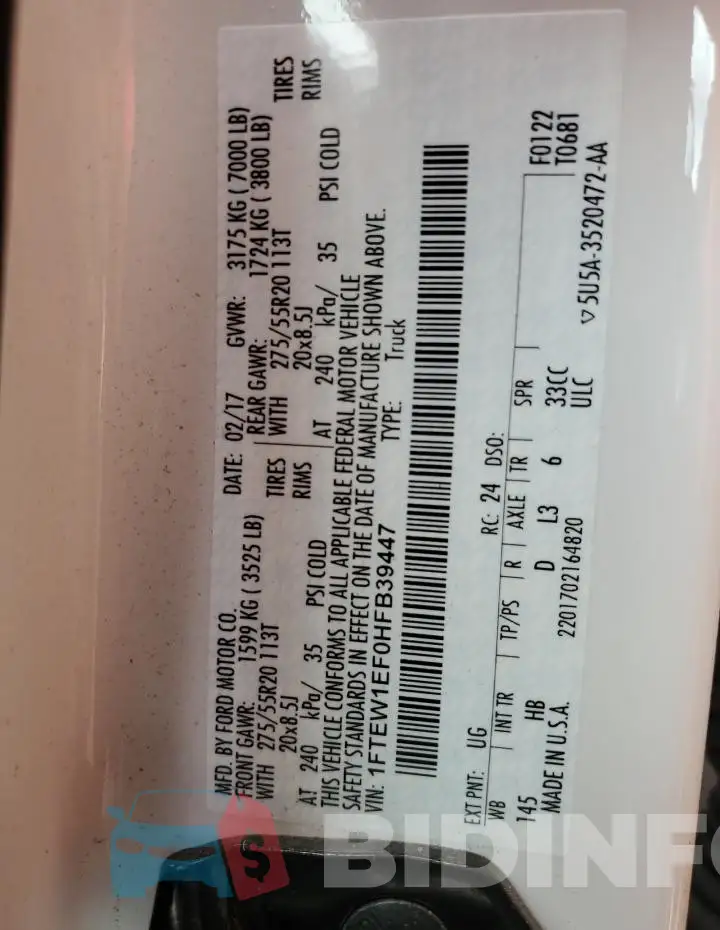 1FTEW1EF0HFB39447 Photo# 12