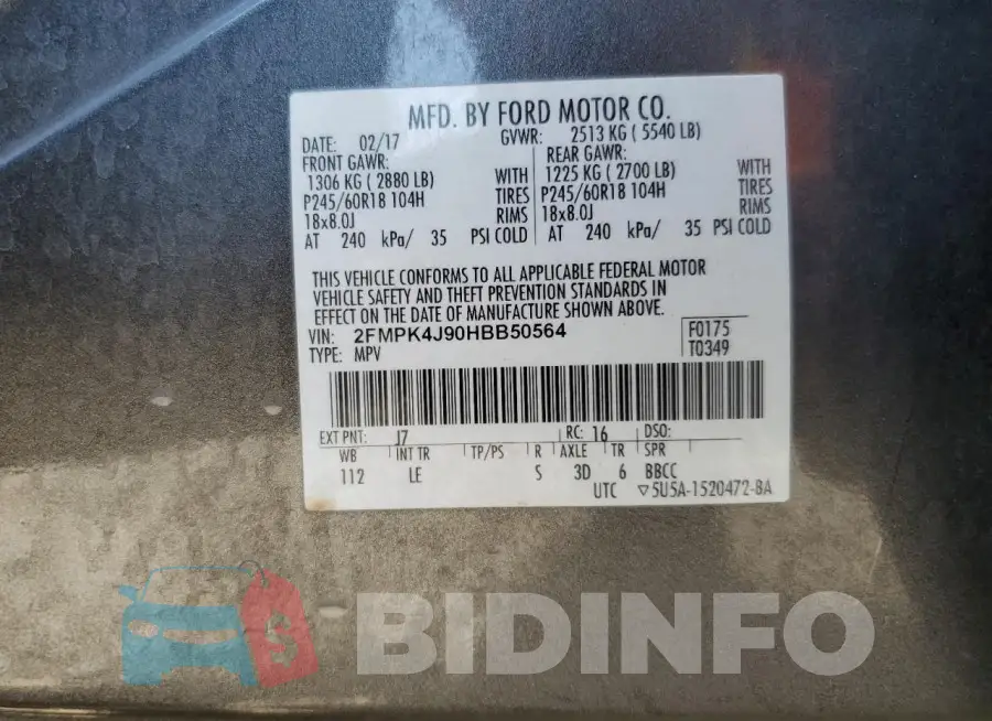 2FMPK4J90HBB50564 Photo# 13