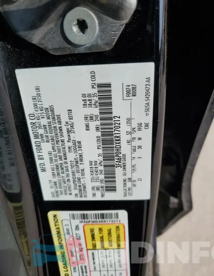 3FA6P0HDXKR170212 Photo# 12