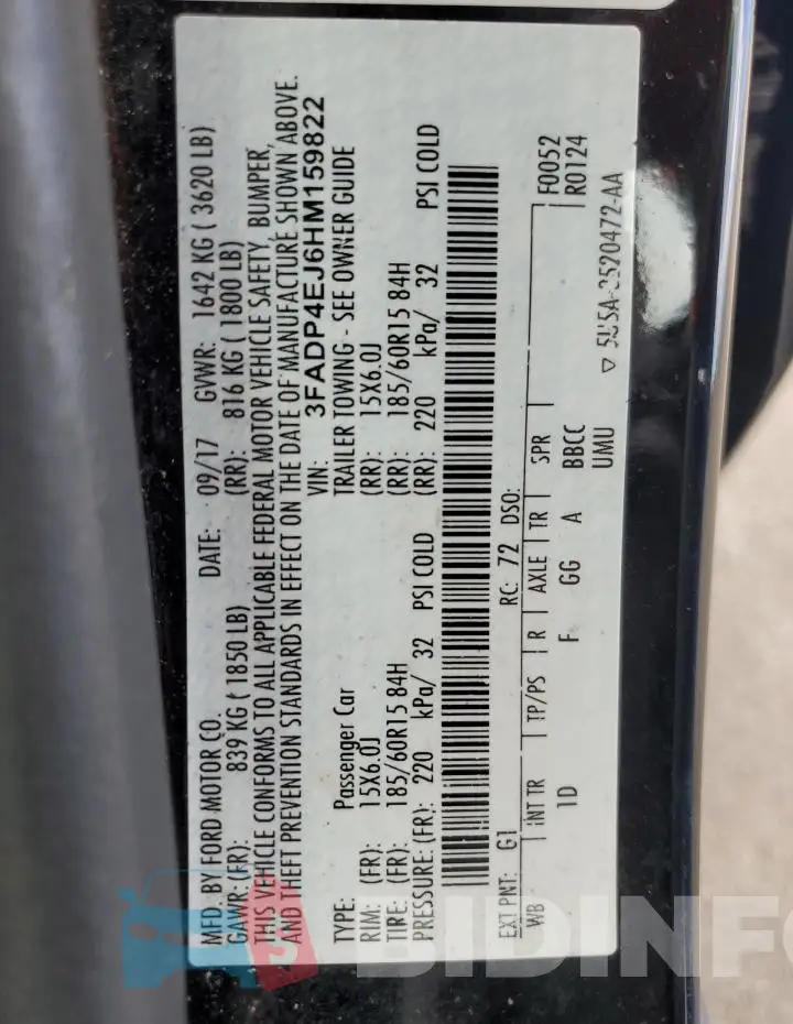 3FADP4EJ6HM159822 Photo# 12