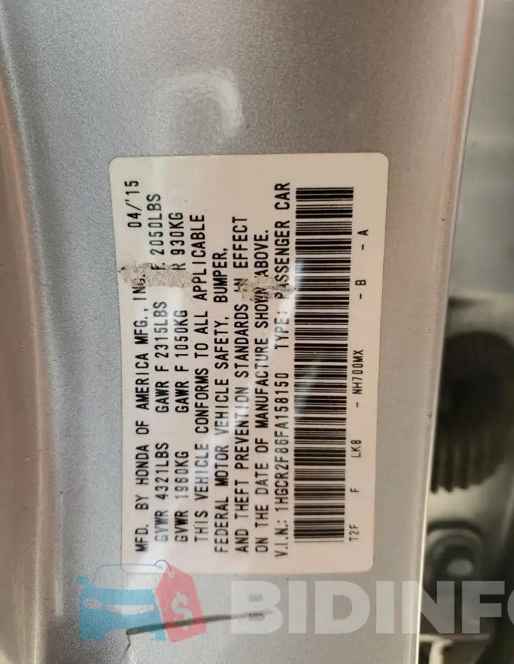 1HGCR2F86FA158150 Photo# 12