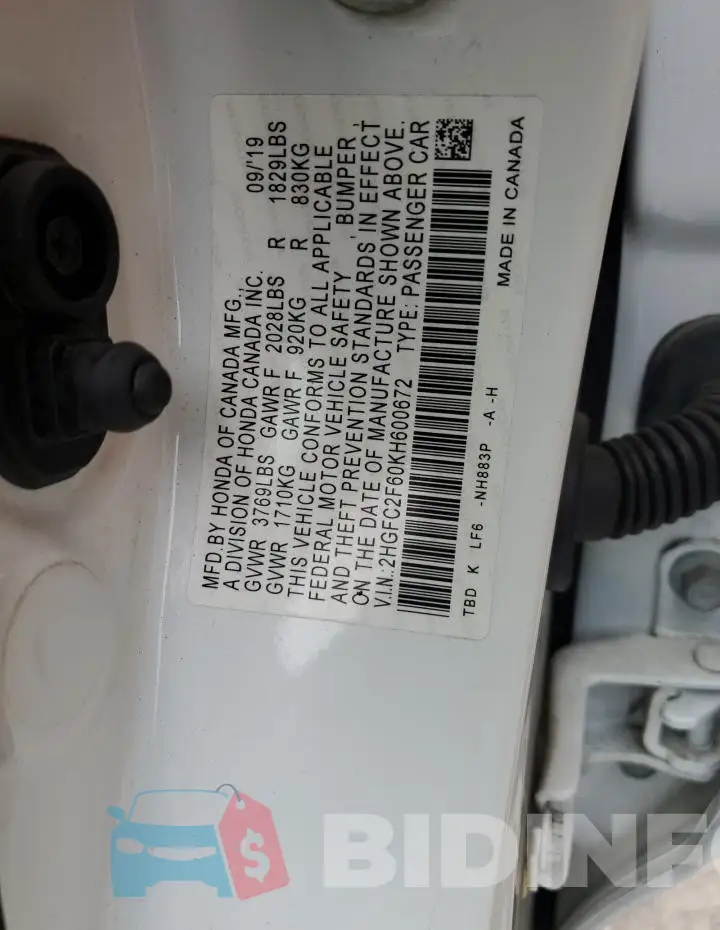 2HGFC2F60KH600672 Photo# 12