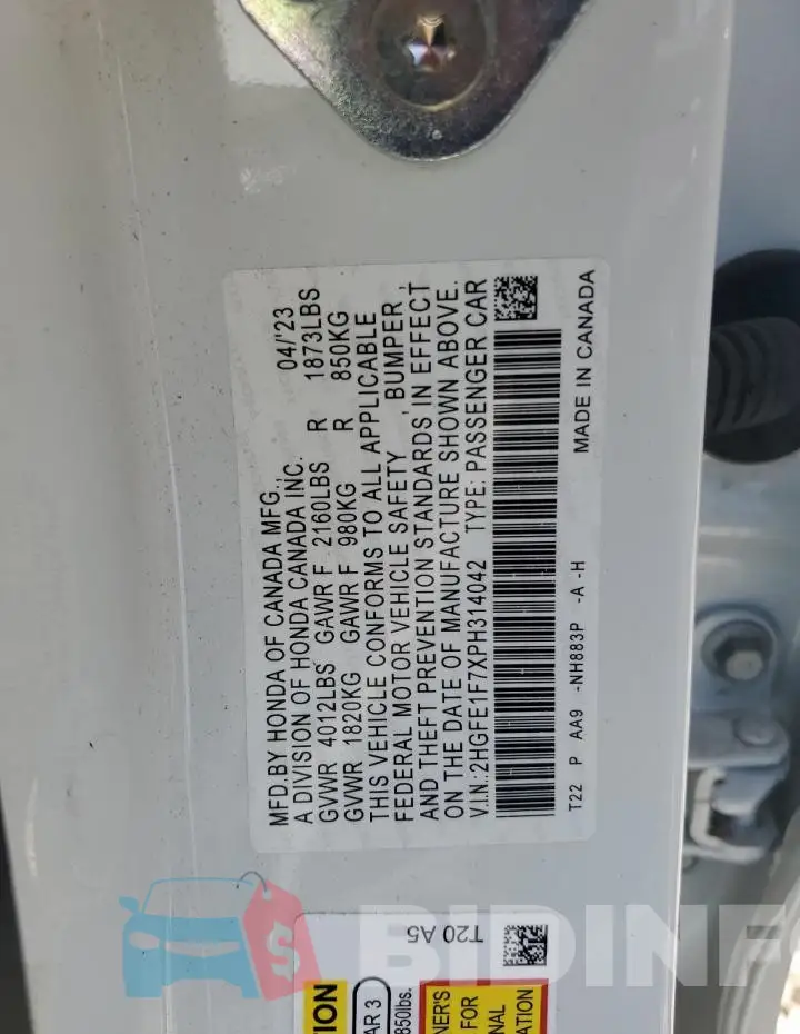 2HGFE1F7XPH314042 Photo# 13