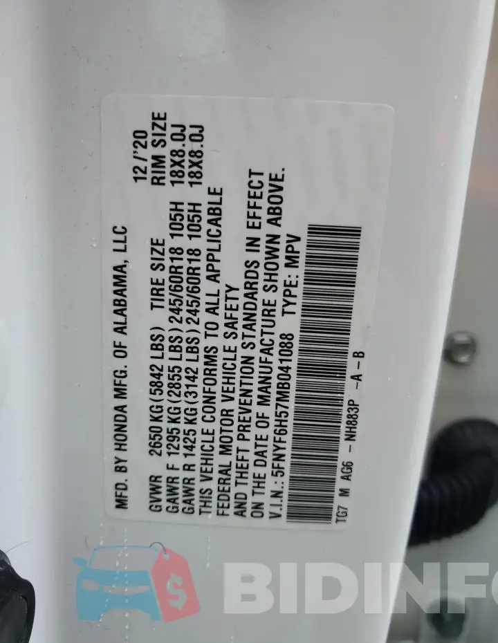 5FNYF6H57MB041088 Photo# 13