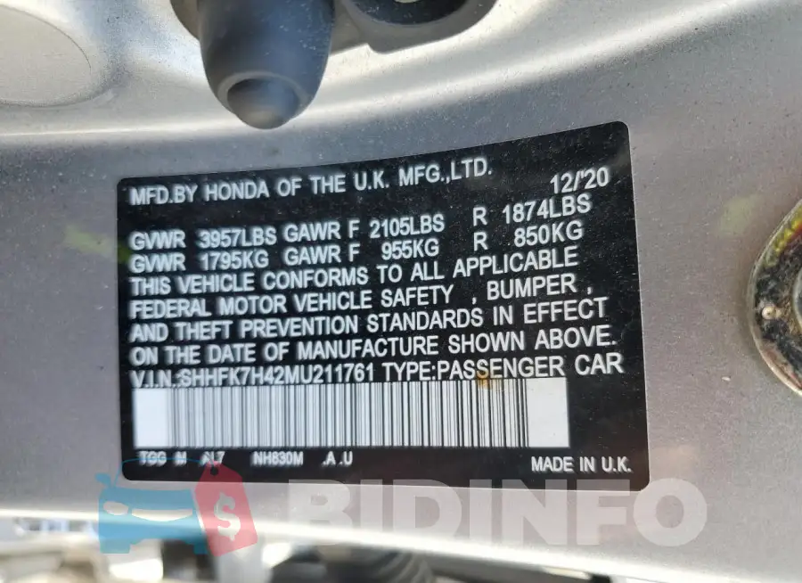 SHHFK7H42MU211761 Photo# 13