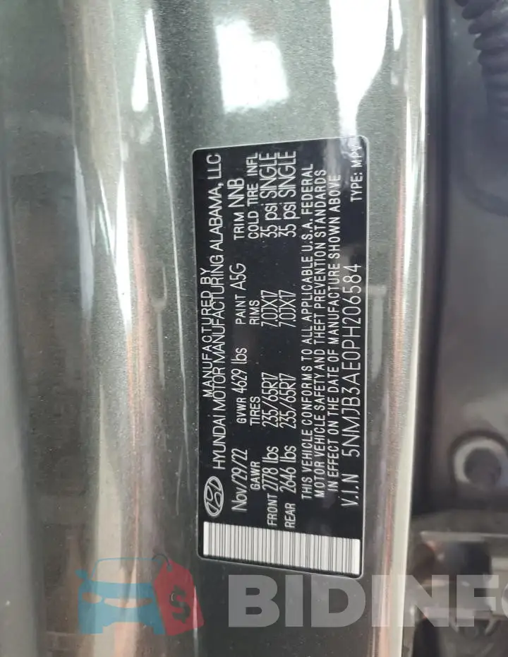 5NMJB3AE0PH206584 Photo# 13