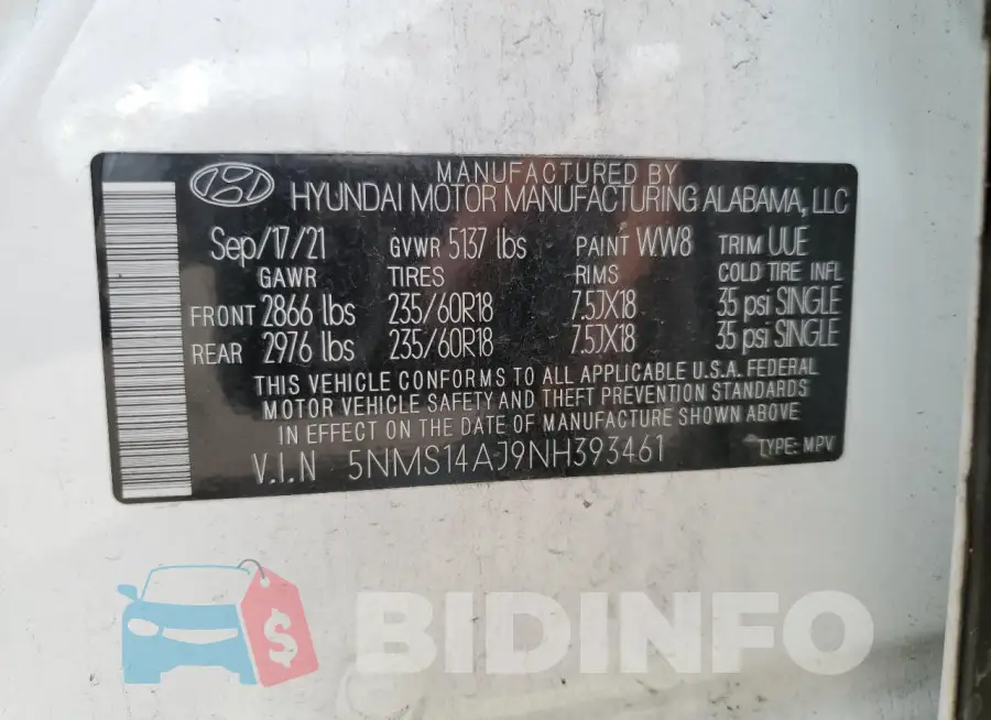 5NMS14AJ9NH393461 Photo# 14