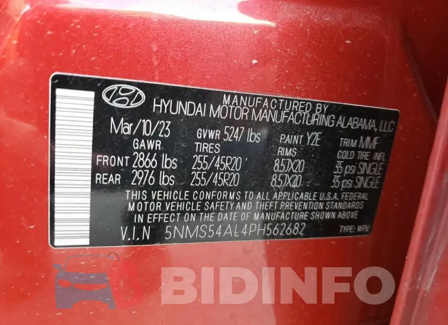 5NMS54AL4PH562682 Photo# 13