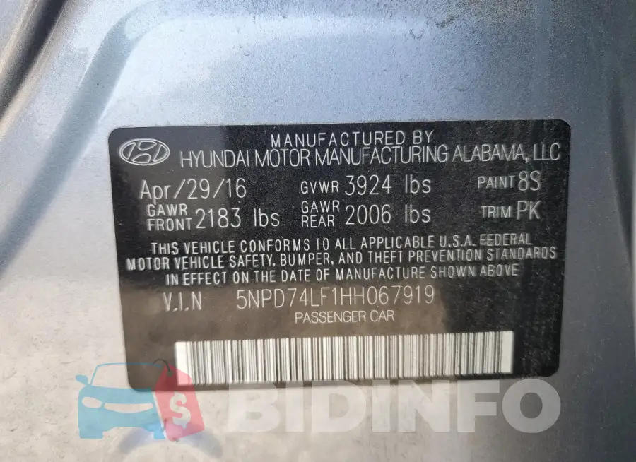 5NPD74LF1HH067919 Photo# 13