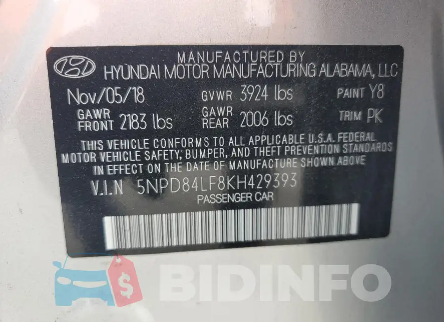 5NPD84LF8KH429393 Photo# 12